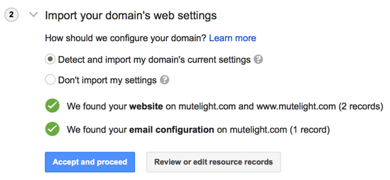 Google Domains import step
