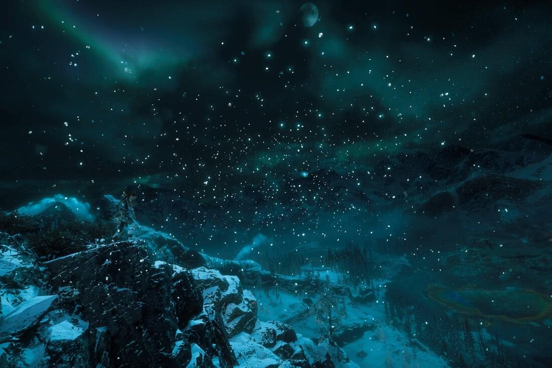 Horizon Zero Dawn – Aloy looking out on the Aurora Borealis